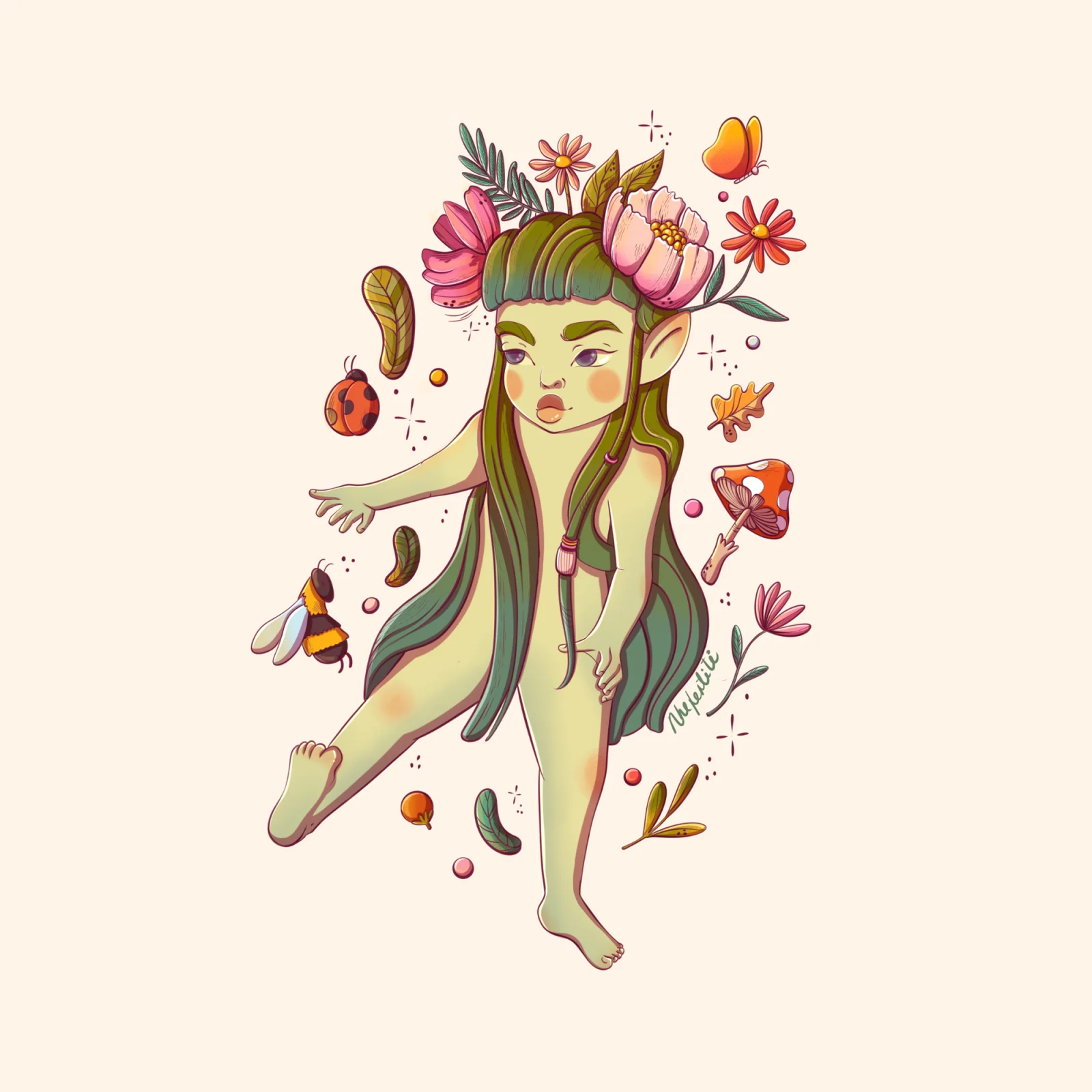 Desarrollo de personaje y color para la ilustración botánica
